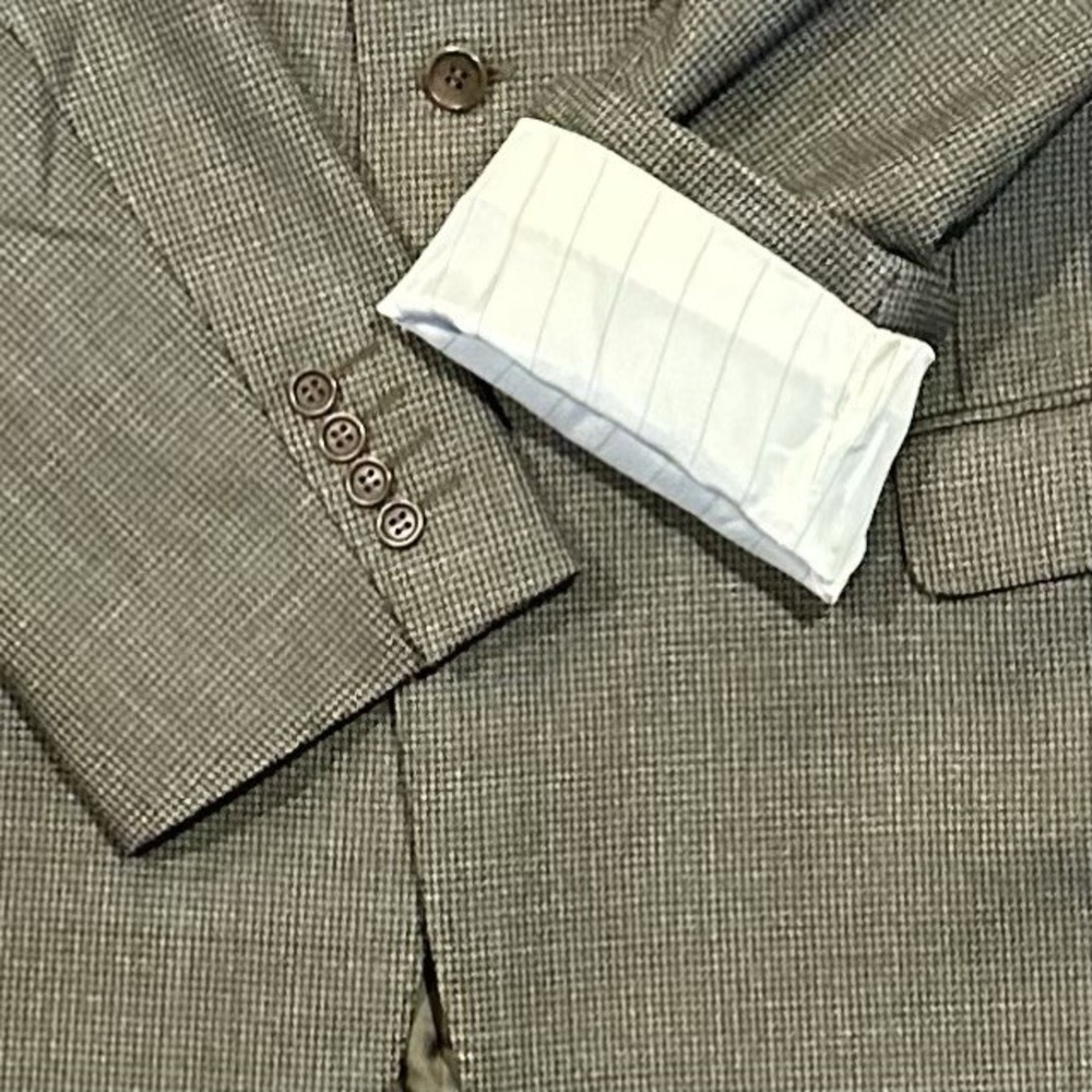CANALI 46R Fratelli S120's Wool Micro Houndstooth Windowpane‎ Olive Green *flaw* - Picture 8 of 14